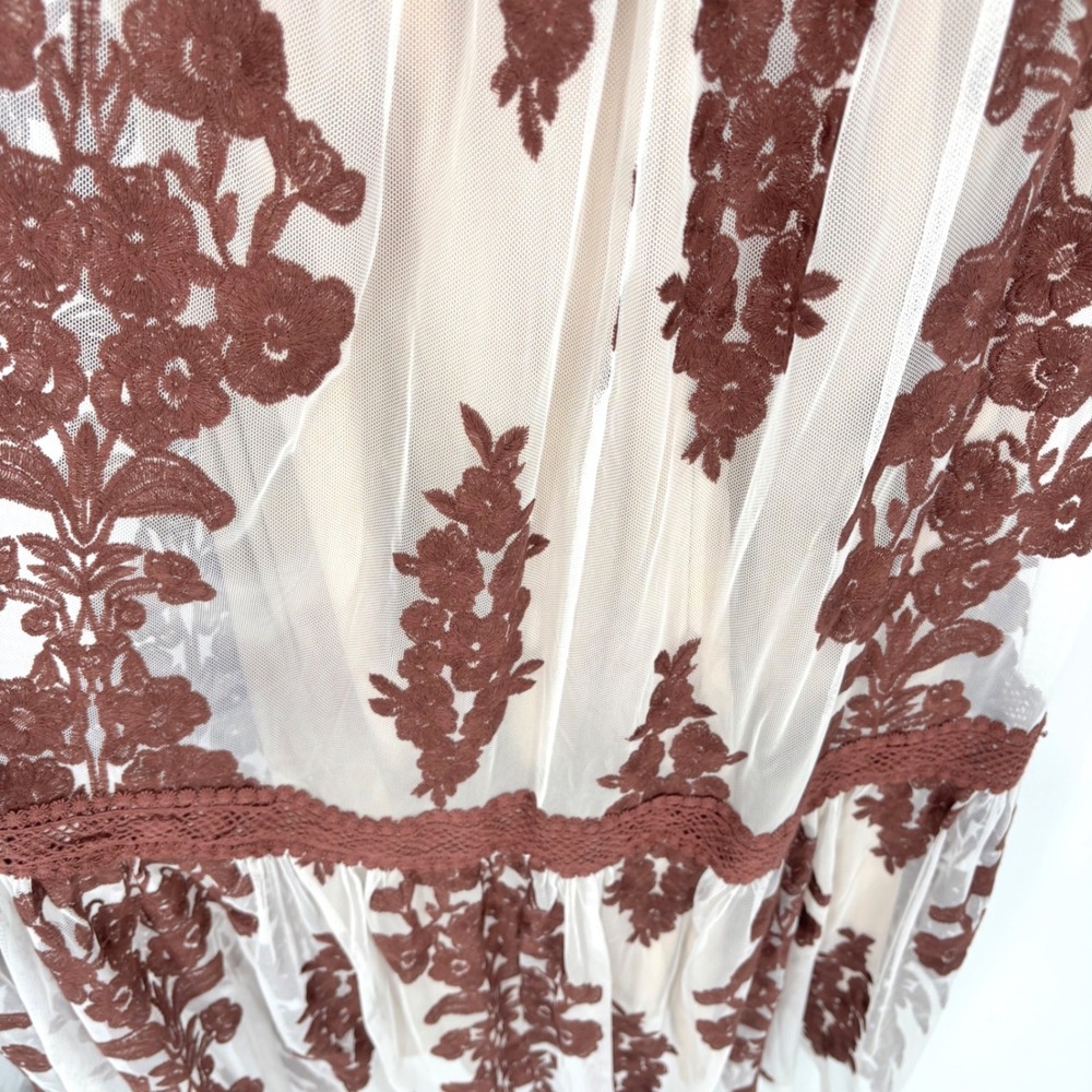 Altar'd State Arissa Brown Floral Embroidered Mesh Maxi Skirt Womens XS NWT - Picture 4 of 8